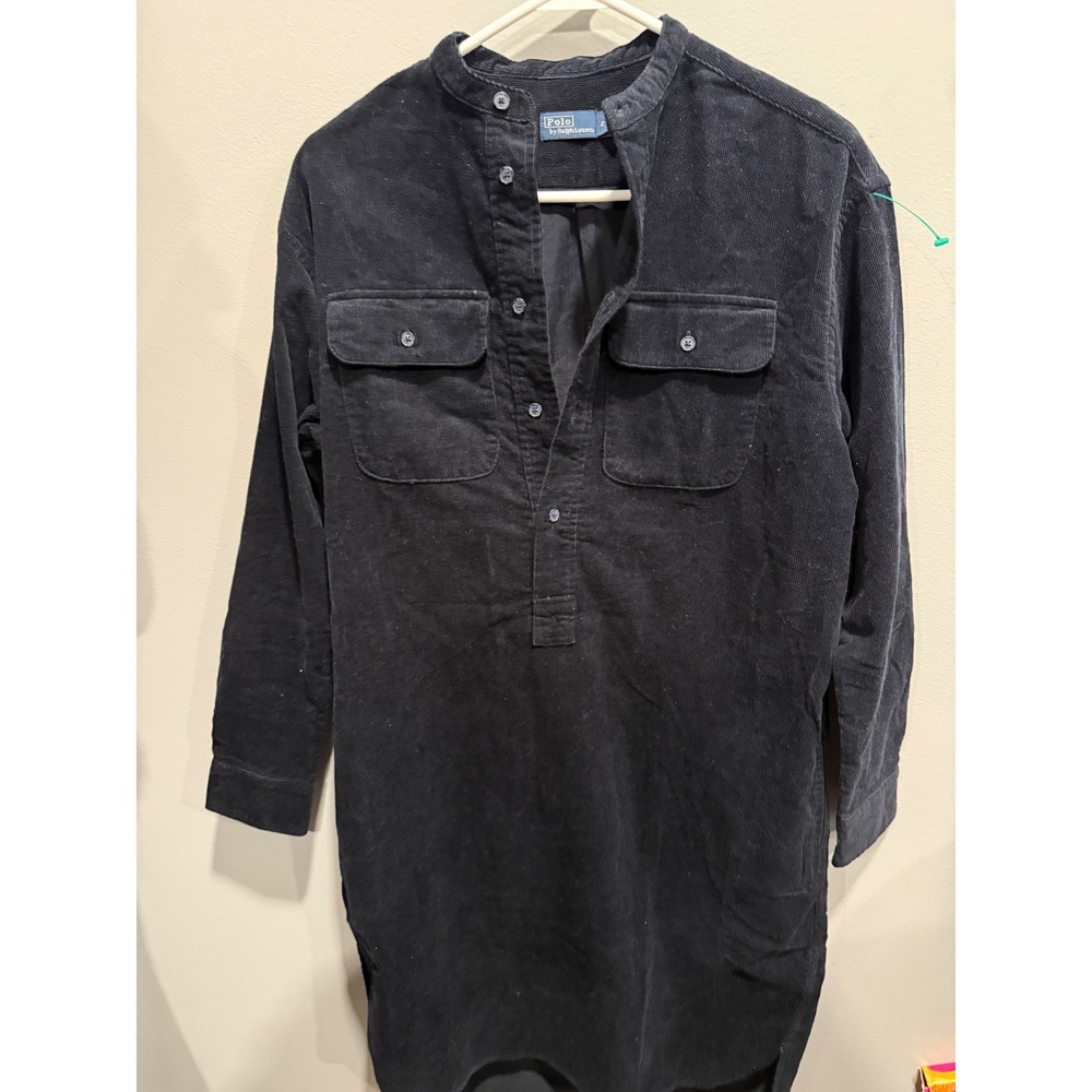 Polo Ralph Lauren Navy Blue Corduroy Band Collar Tunic Dress Size 2